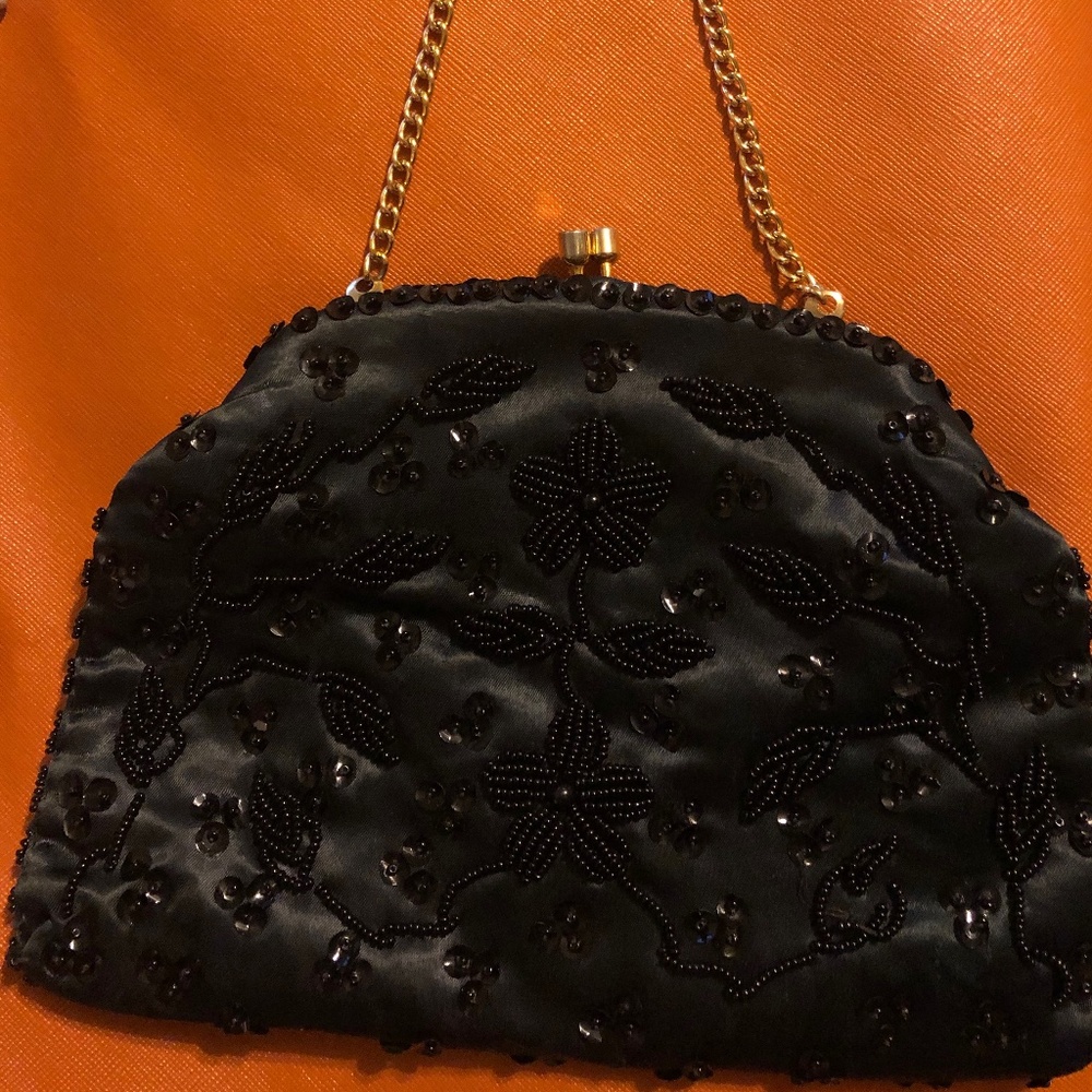 After 5 or Evening Little Black Beaded Bag